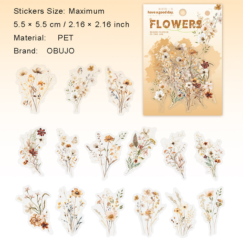 15 Pcs Wildflower PET Stickers BAHK