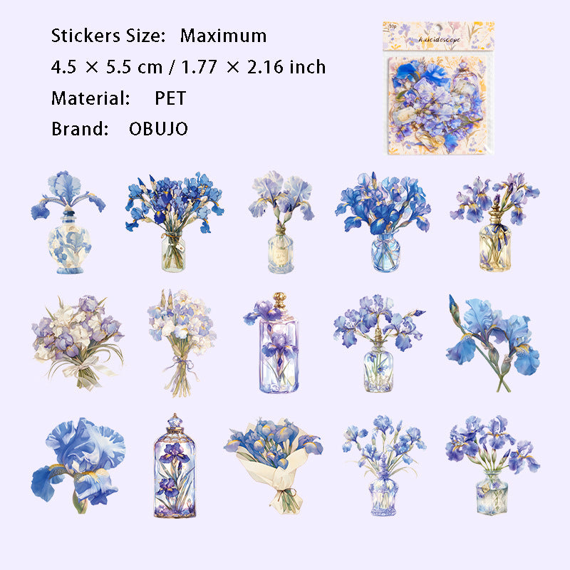 15 Pcs Flower Vase PET Stickers WHTX