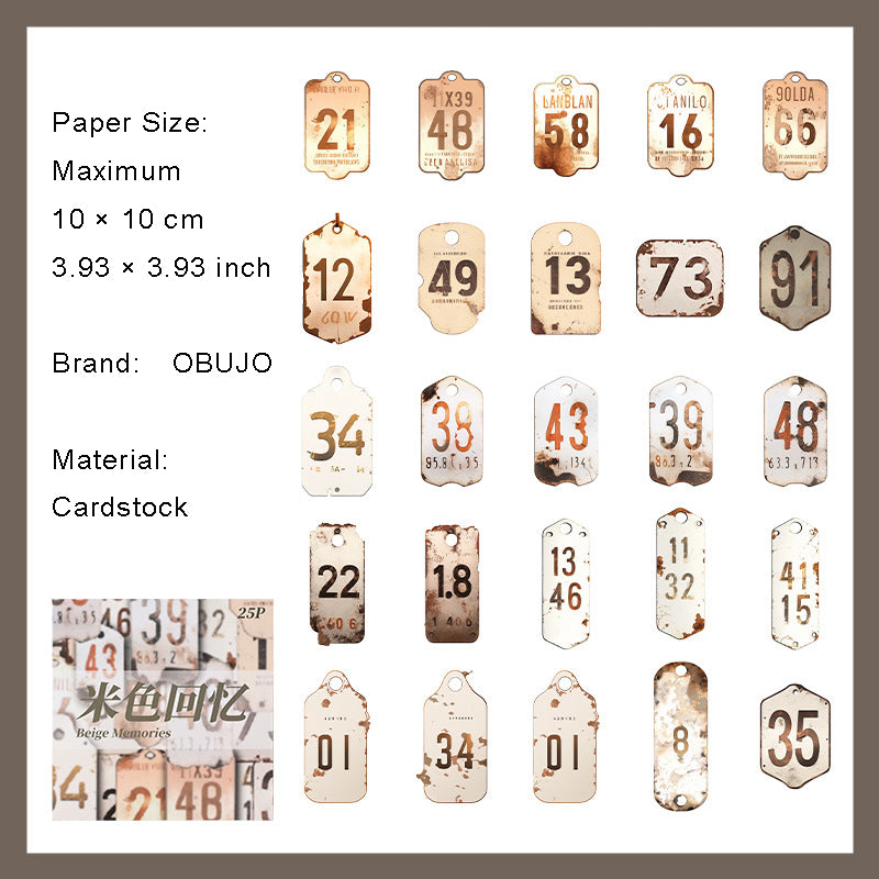 25 Pcs Vintage Number Label Cardstock Paper SZJG