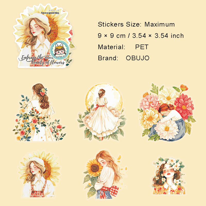 6 Pcs Floral Girl PET Stickers YBXHMH