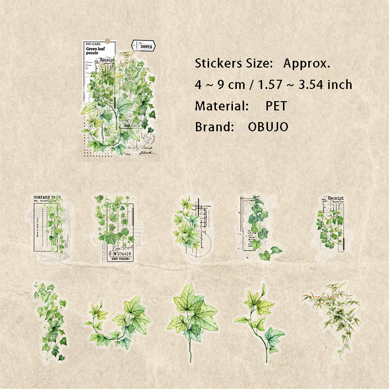 20 Pcs Leaf Collage PET Stickers LZGF