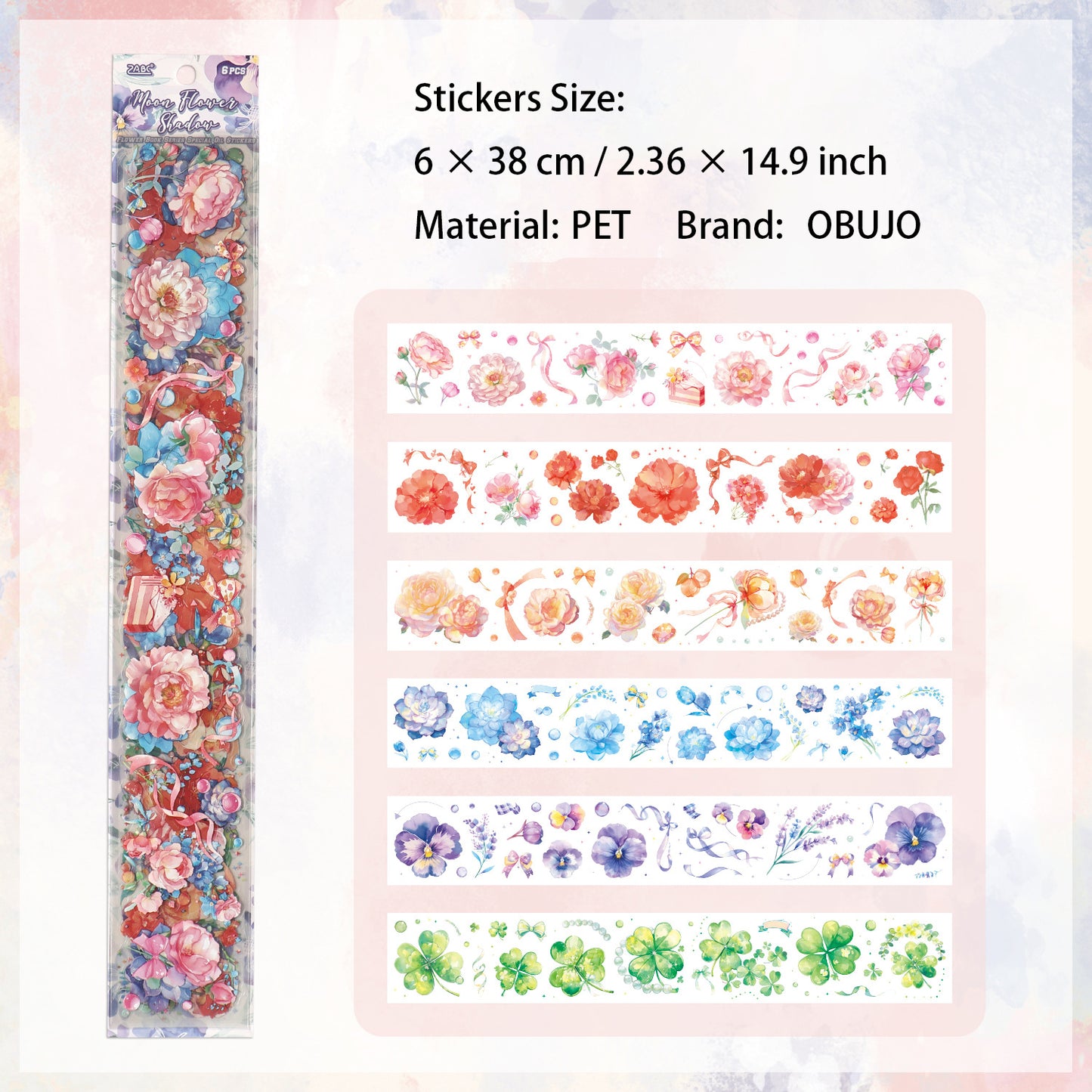 6 Sheets Flower PET Stickers HSJJ