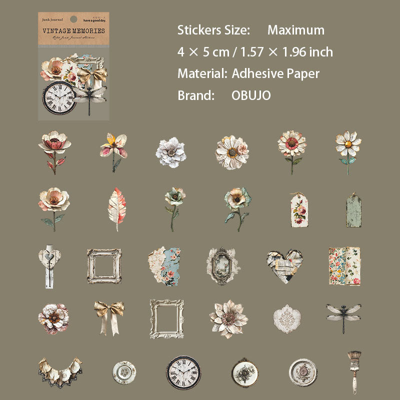 30 Pcs Vintage Flower Gadgets Stickers JWSG