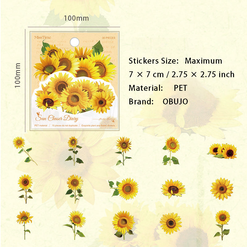 30 Pcs Leaf Flower PET Stickers ZYSJ