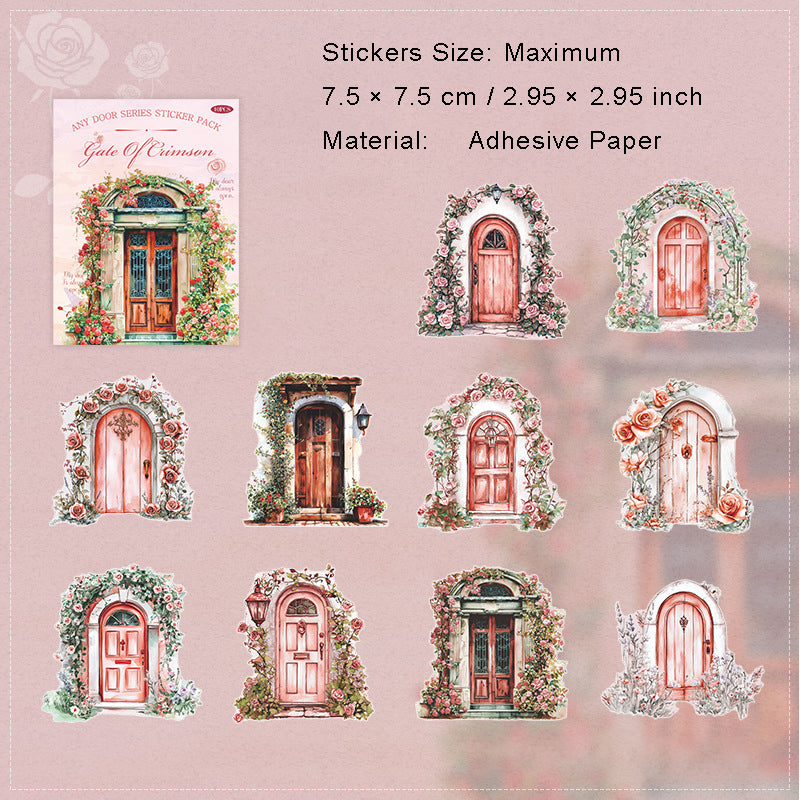 10 Pcs Floral Wooden Door Cardstock Stickers RYMX