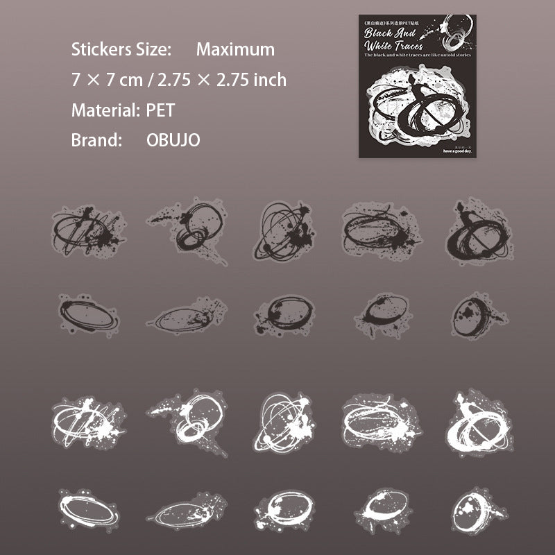 20 Pcs Black White Creative Journal PET Stickers HBHJ