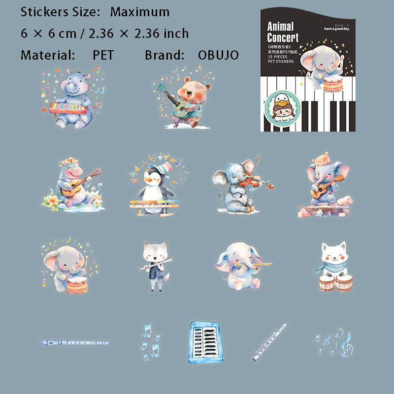 15 Pcs Musical Animal PET Stickers DWYYH