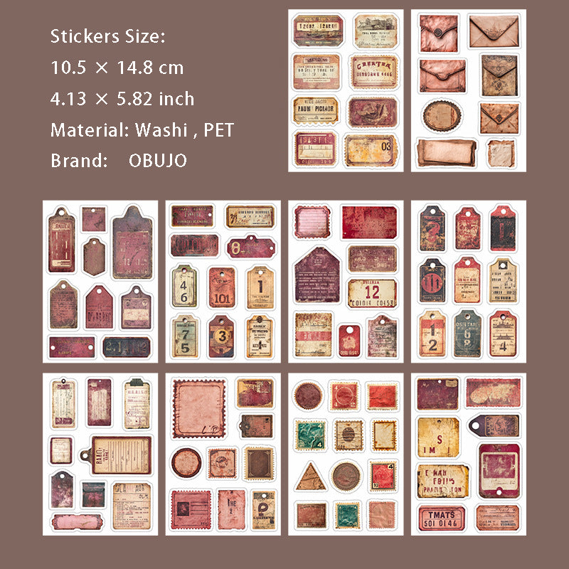 20 Sheets Vintage Journal Stickers Book JWBQJ