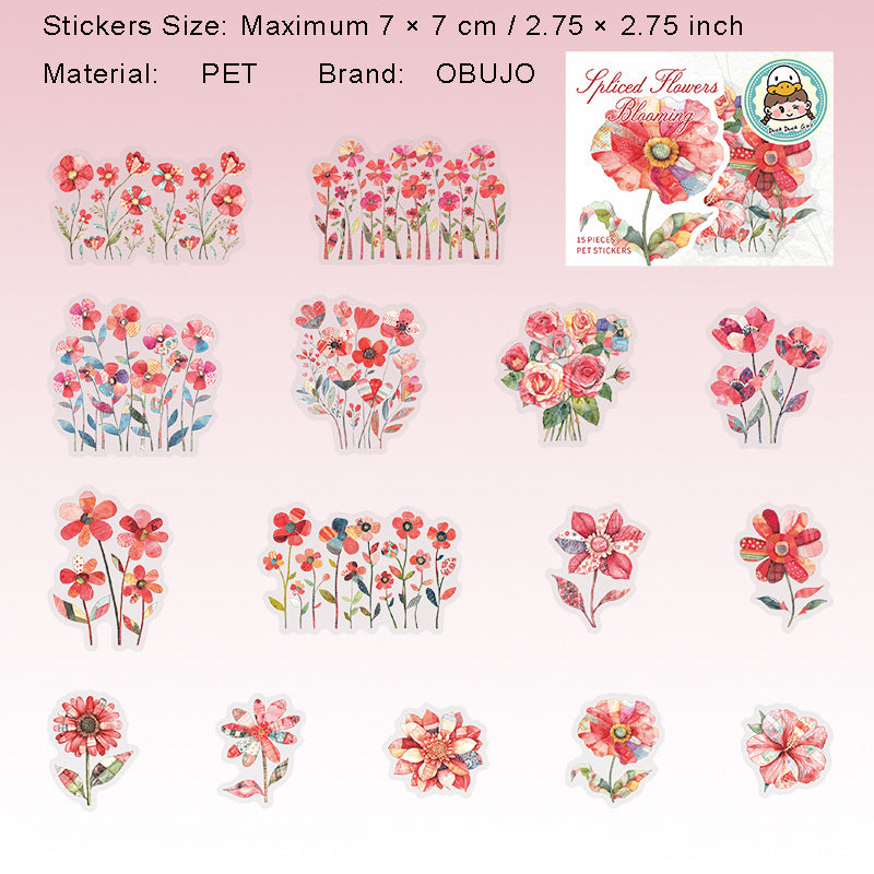 15 Pcs Wild Flower PET Stickers PJHK