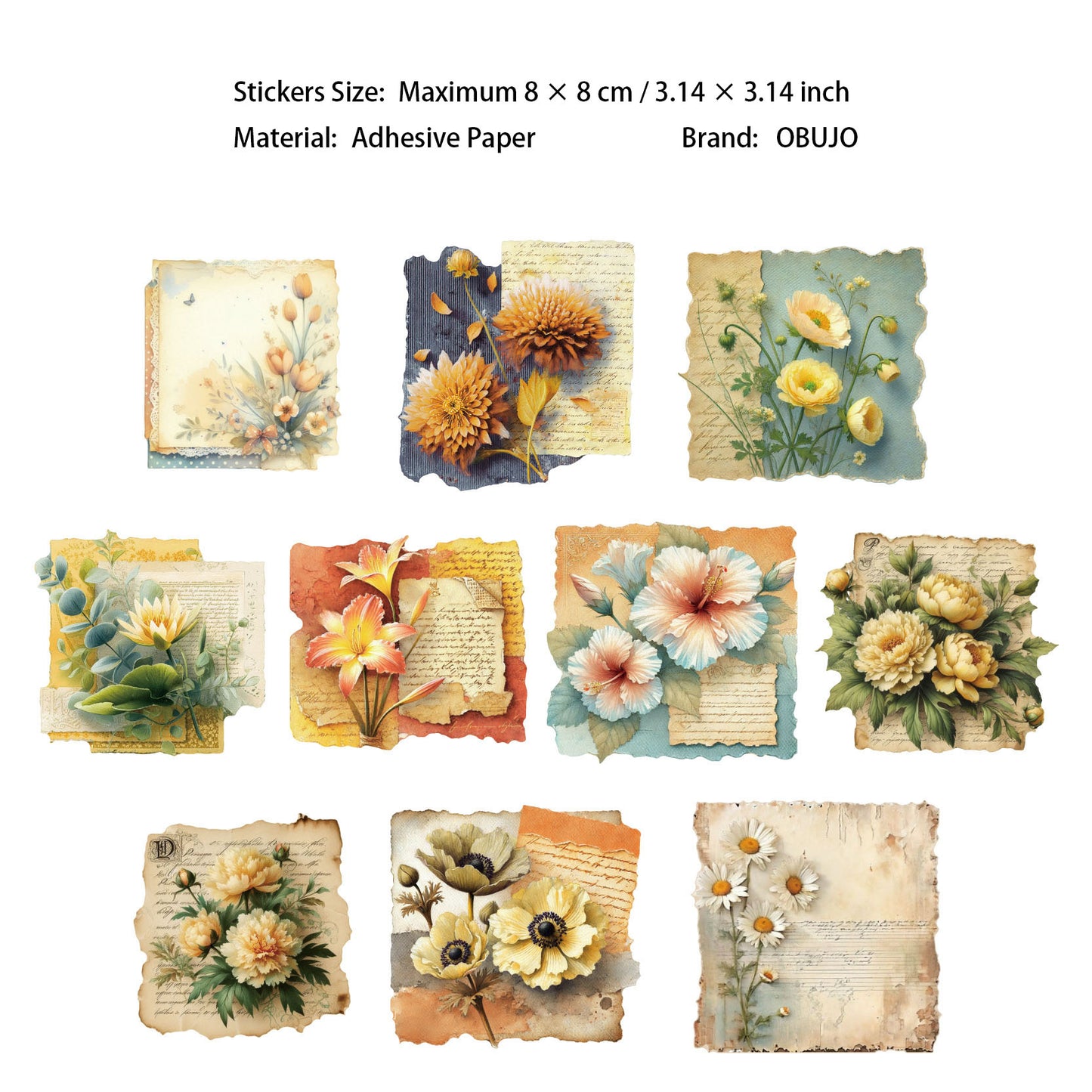 20 Pcs Vintage Flower Journal Paper BQDX