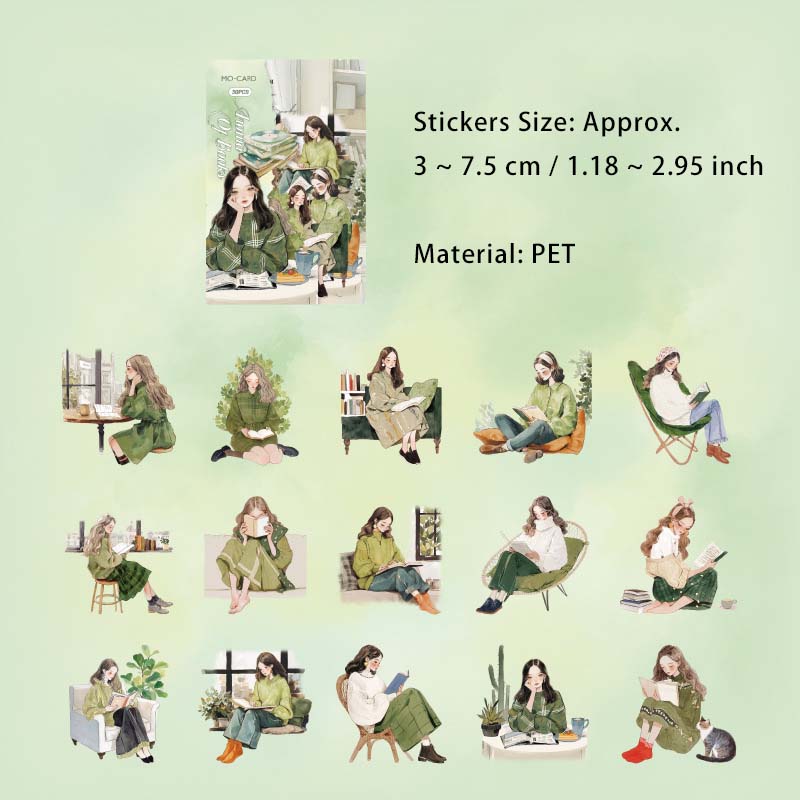 30 Pcs Reading Girl PET Stickers YYDSS