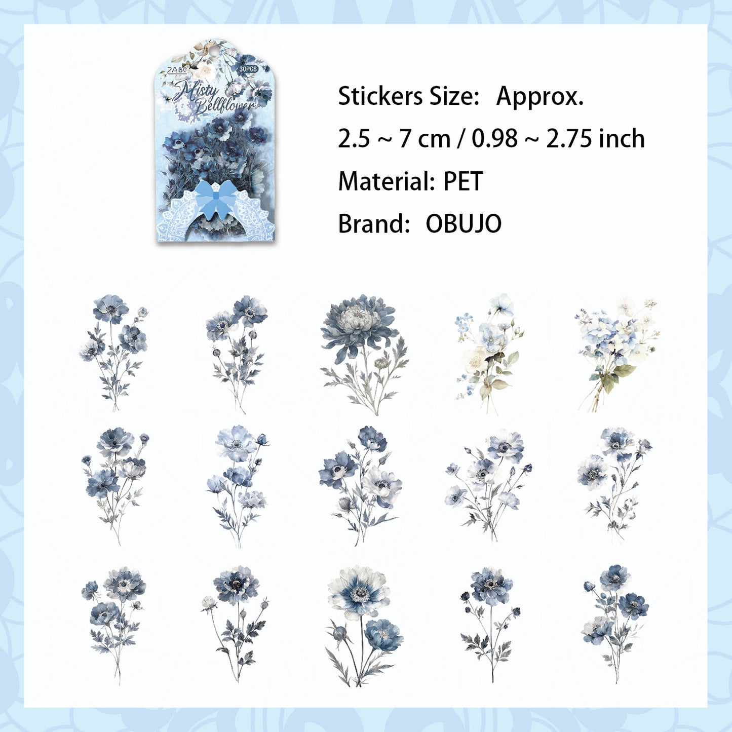 30 Pcs Watercolor Flower PET Stickers LBHY