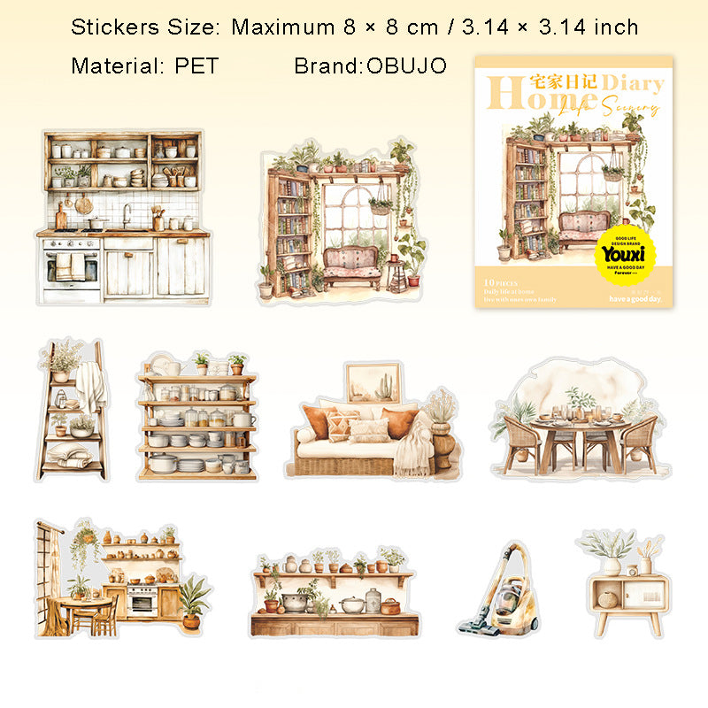 10 Pcs Home Daily PET Stickers ZJRJ