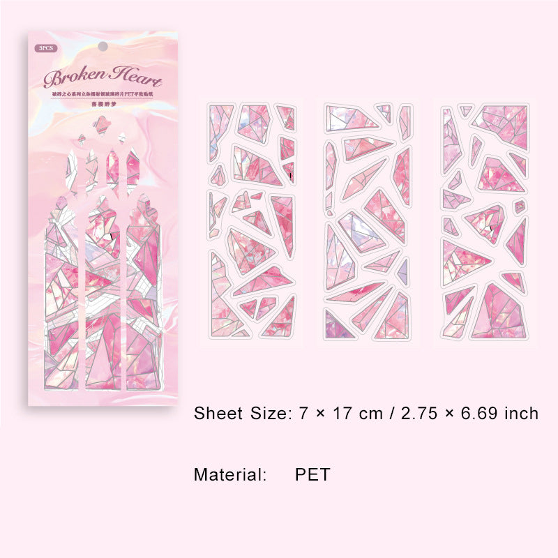 3 Sheets Broken Glass Theme PET Stickers PSZX