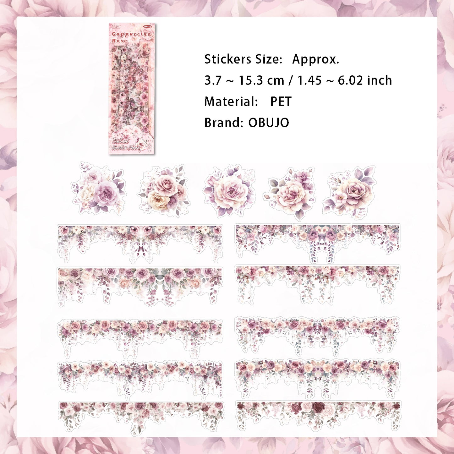 15 Pcs Flower PET Stickers YSHD