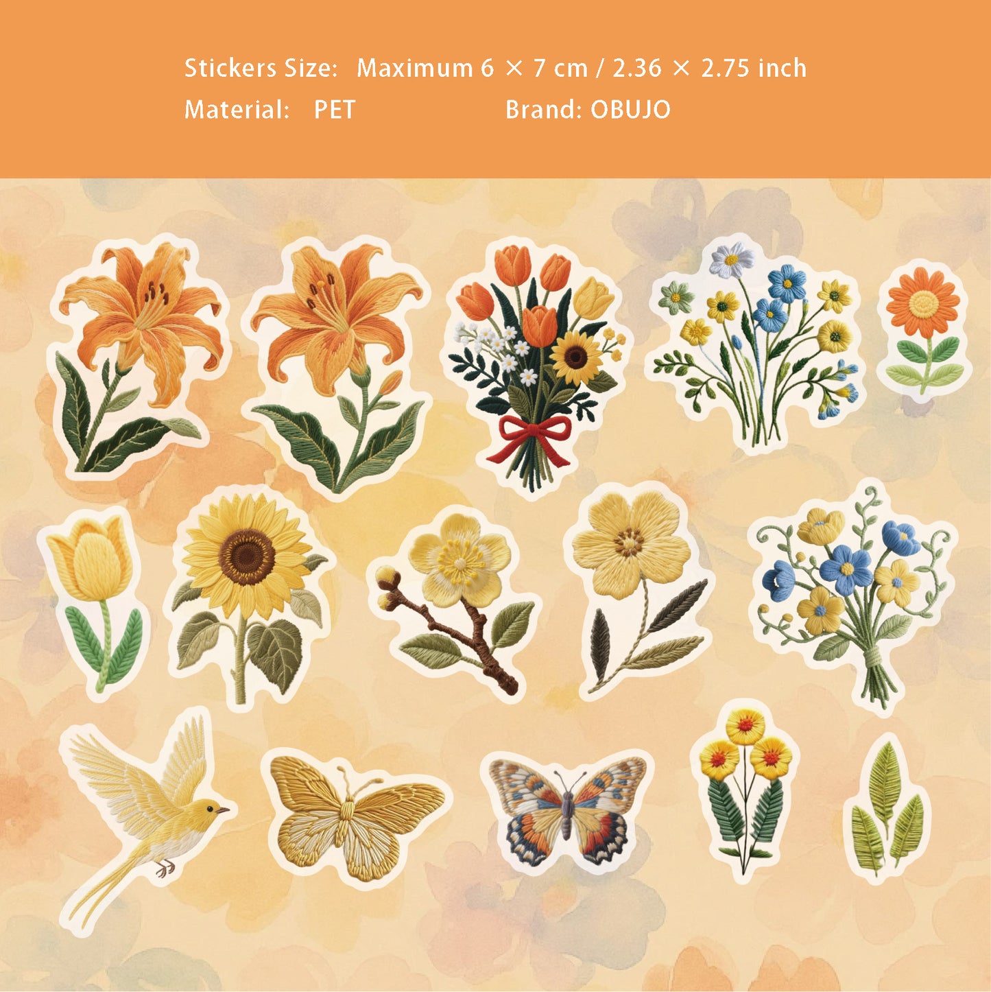 15 Pcs Flower PET Stickers ZXXL