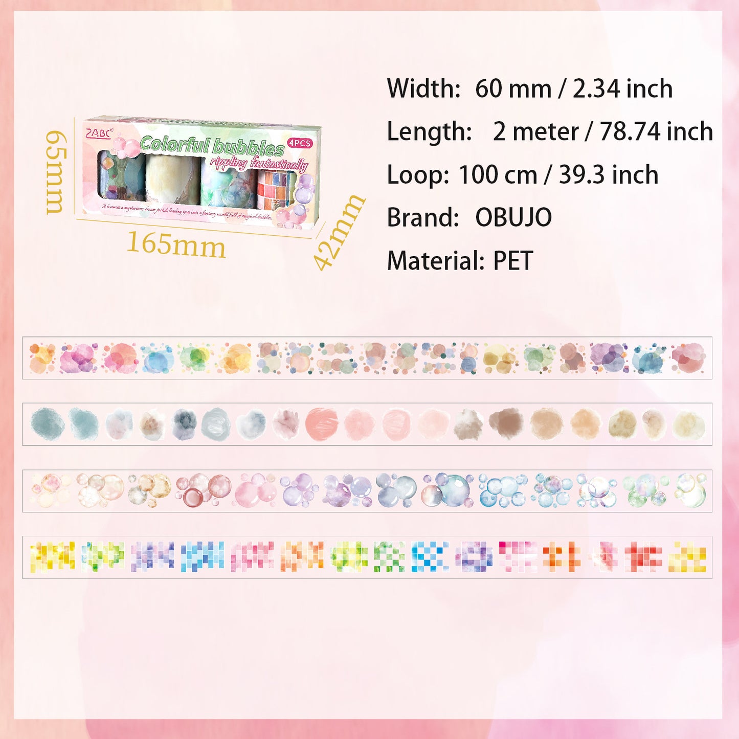 4 Rolls Colorful Art PET Tapes Kit BFCY