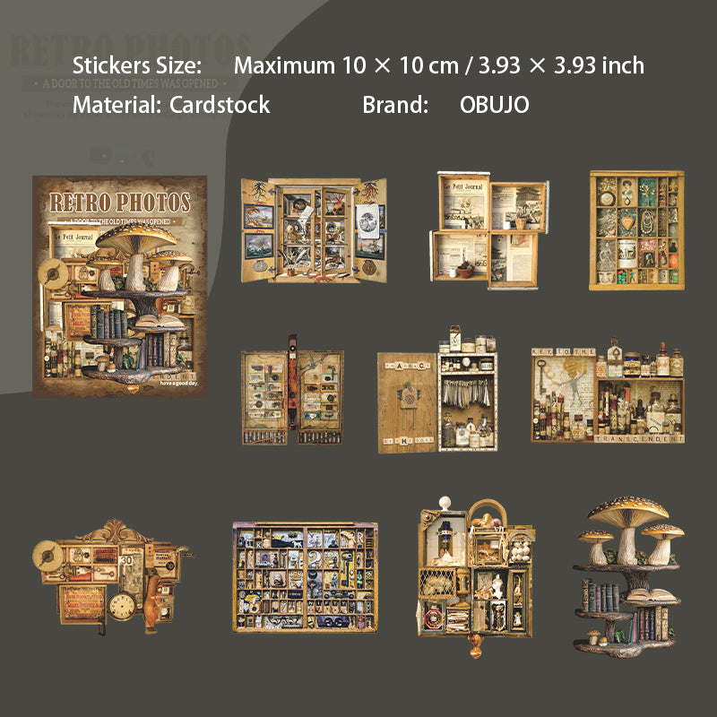 10 Pcs Vintage Shelf Journal Stickers FGJY