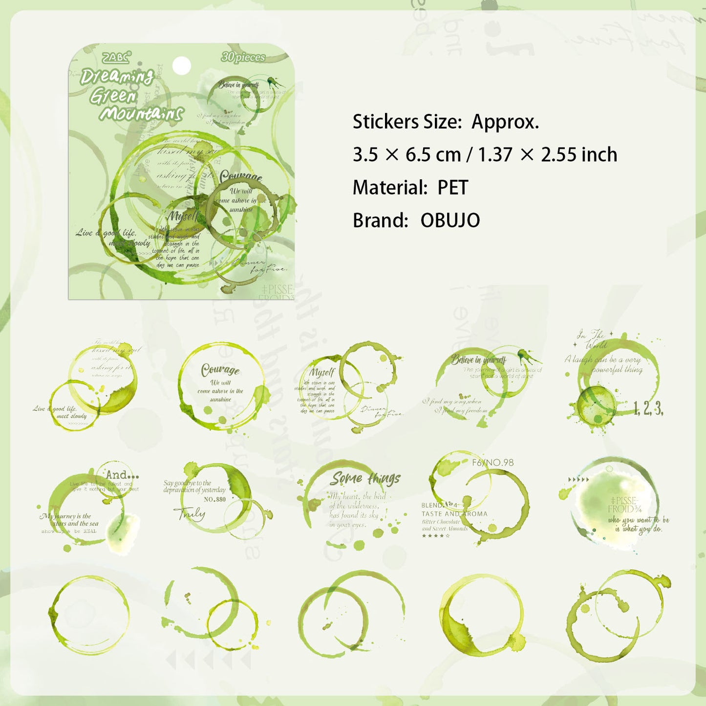 30 Pcs Watercolor Mark PET Stickers YYLG