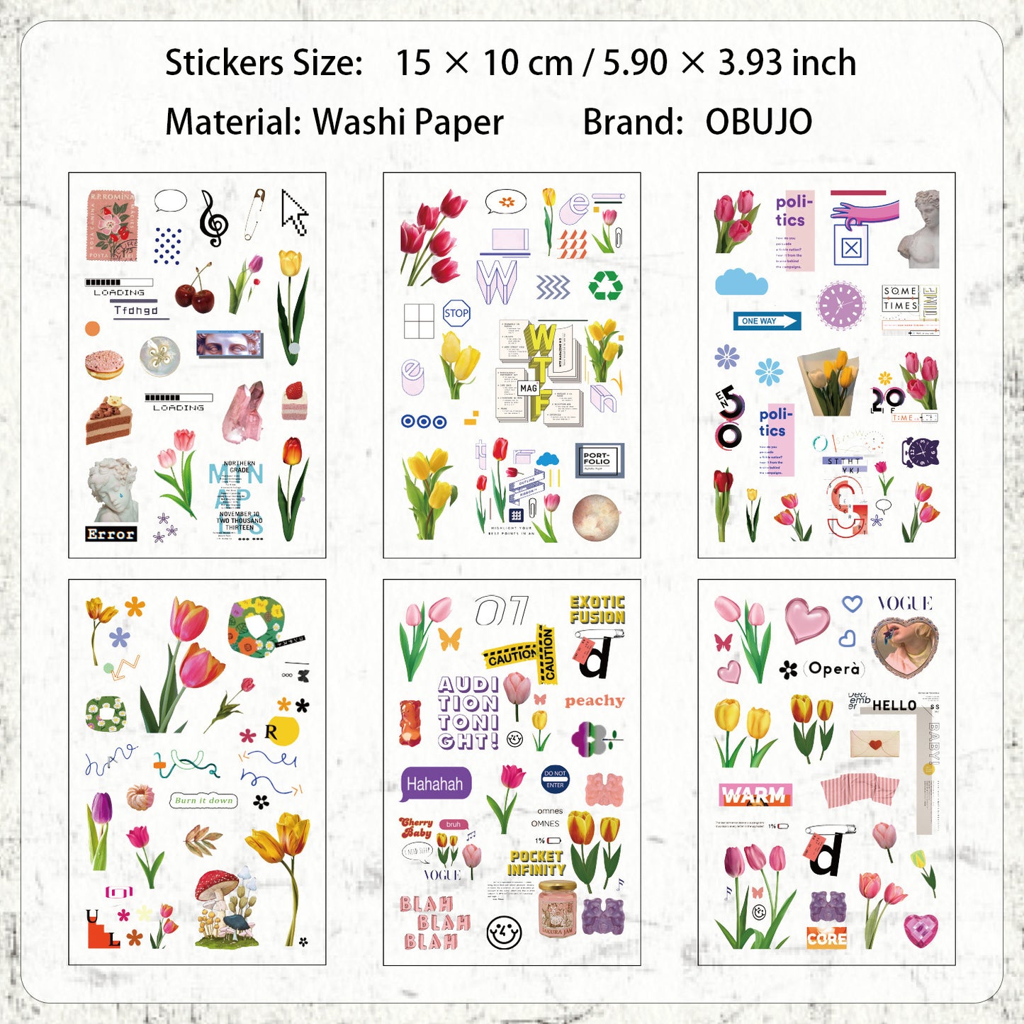 6 Sheets Basic Journal Stickers ZJWD