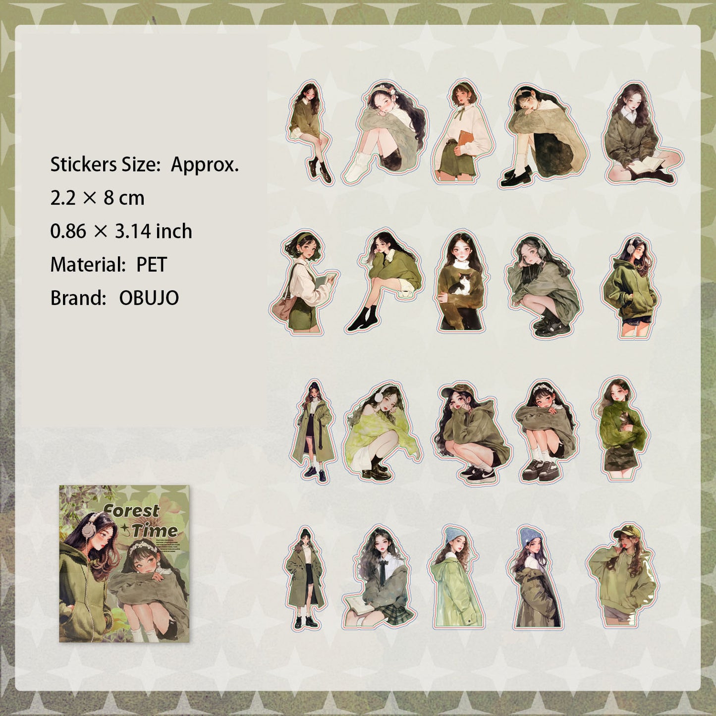 20 Pcs Fashion Girl Boy PET Stickers SXQX