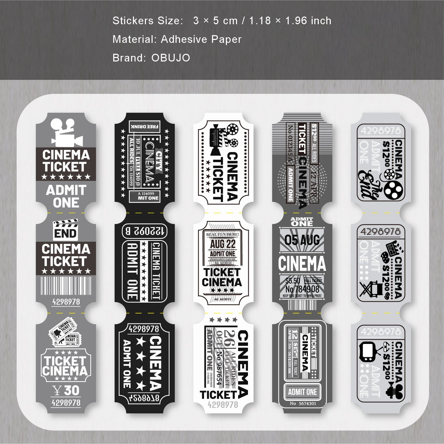 15 Sheets Vintage Ticket Stickers SJMYJ