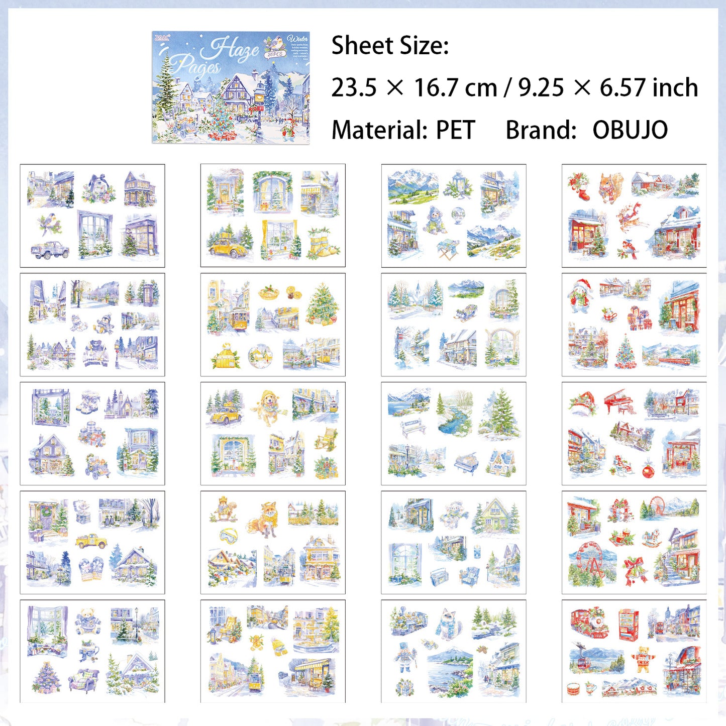 20 Sheets Seasonal Landscape PET Stickers Book SSFJ