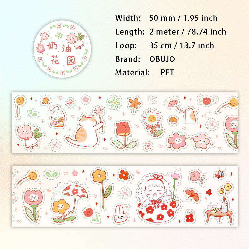 1 Roll Dessert Flower Planner PET Stickers Tape XRTPZ