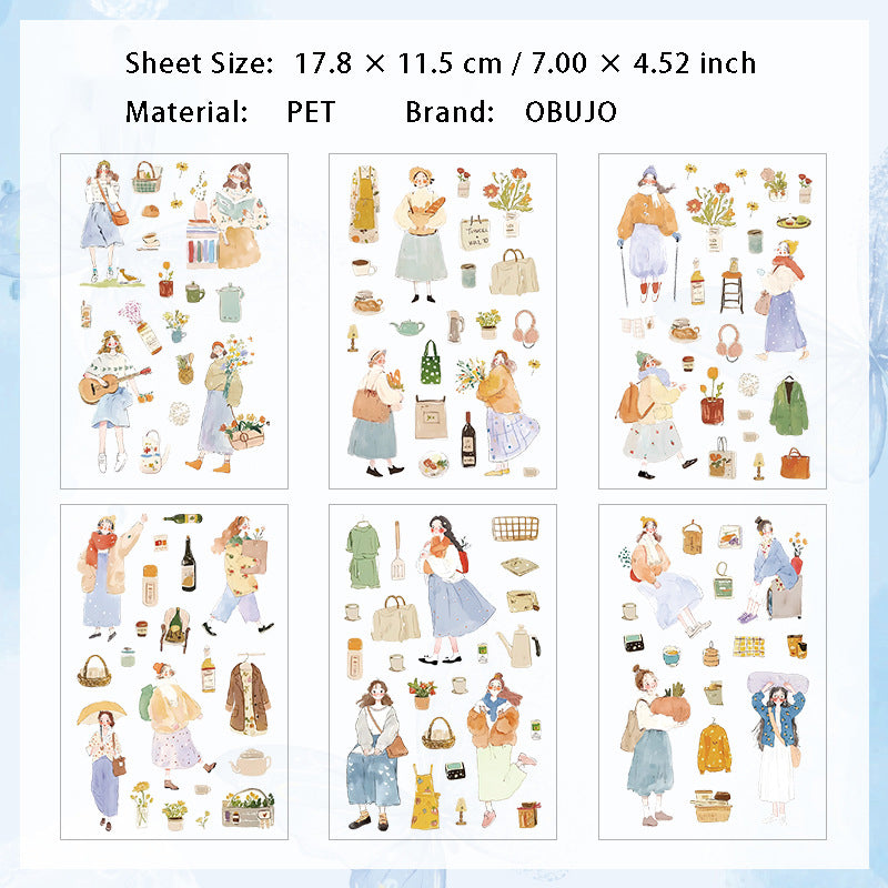 6 Sheets Seasonal Girl PET Stickers BFSG