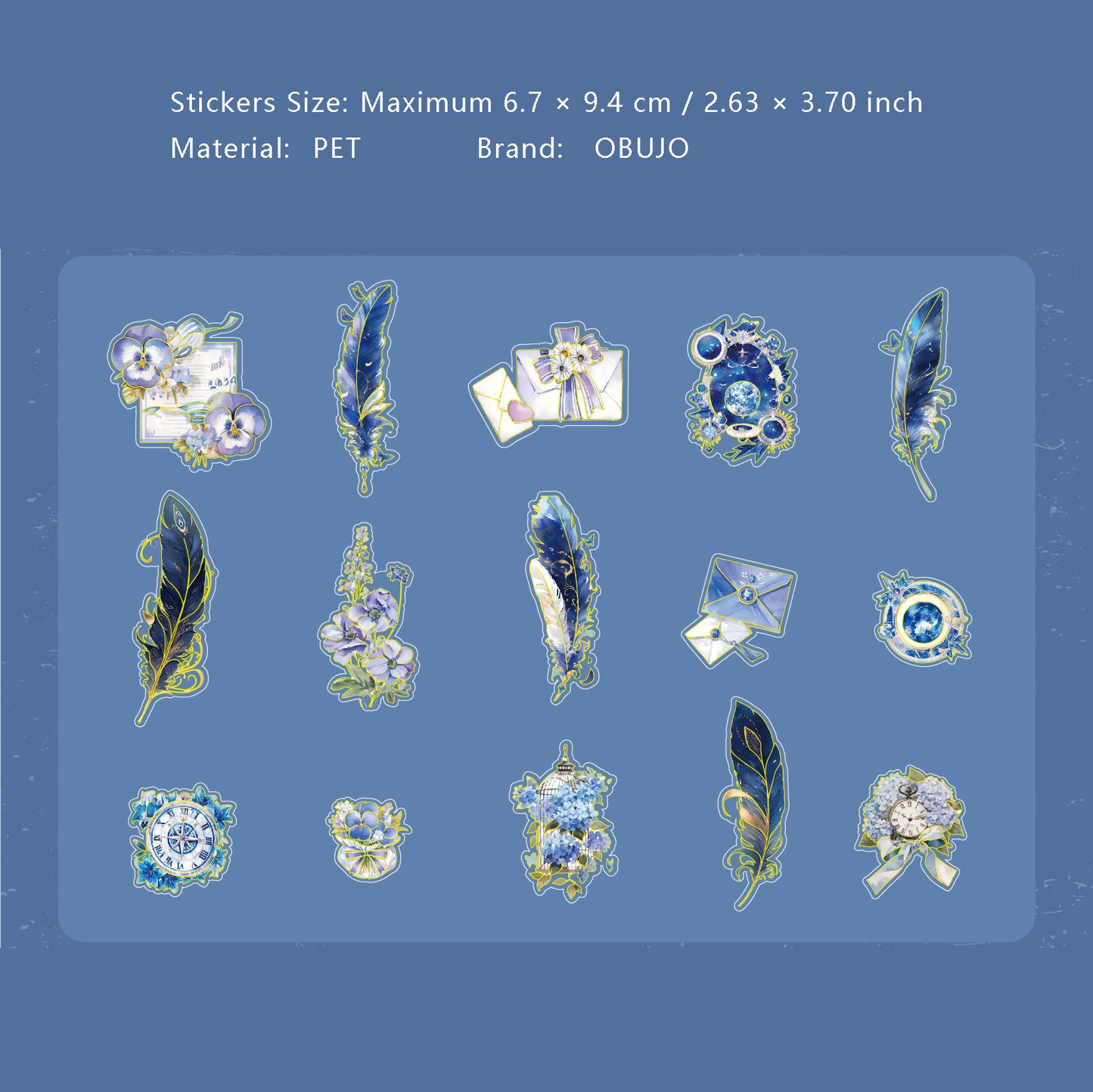 15 Pcs Gold Foil Vintage Feather PET Stickers YYPZ