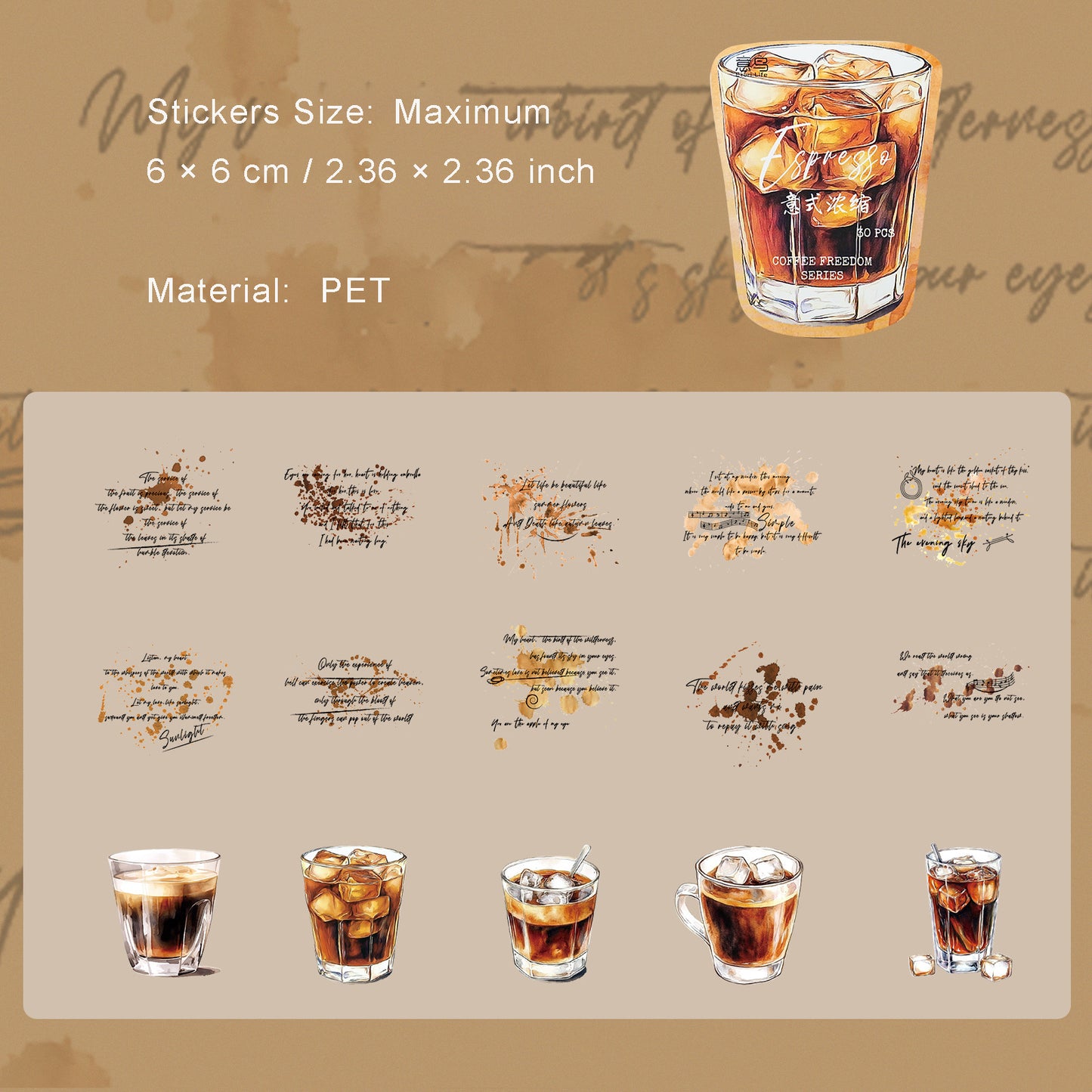 30 Pcs Coffee Words PET Stickers KFZY