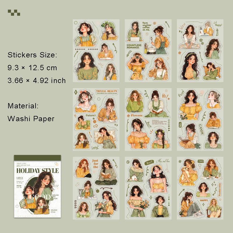 18 Sheets Holiday Girl PET Stickers Book JRFQ