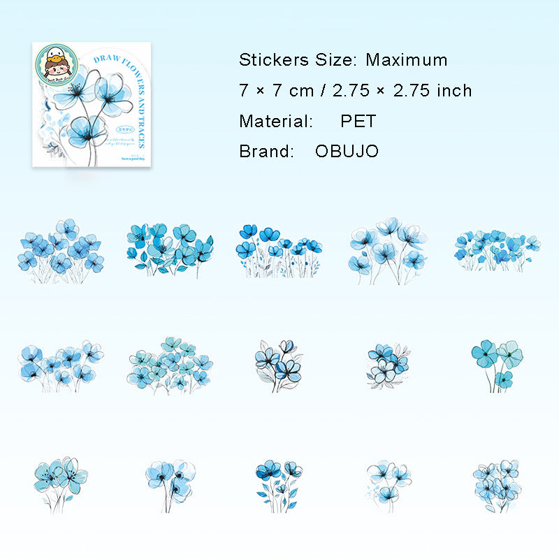 15 Pcs Light Color Flower PET Stickers MHHJ