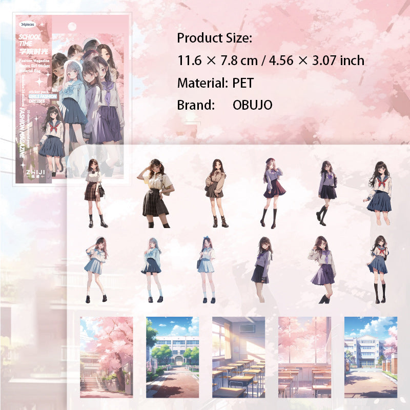 34 Pcs Urban Girl Stickers and Journal Paper Kit SSZZ