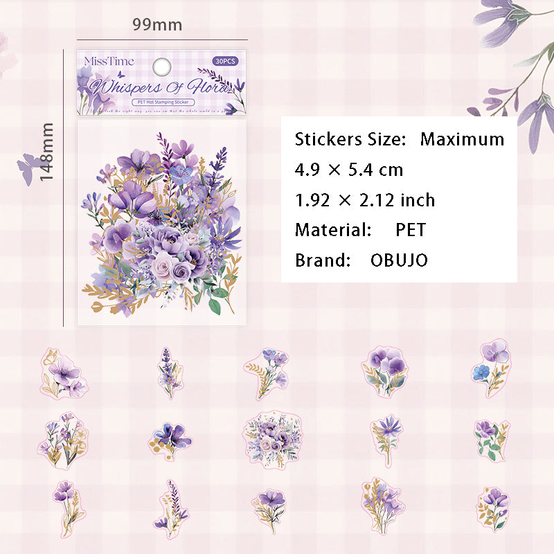 30 Pcs Gold Foil PET Flower Stickers ZRWY