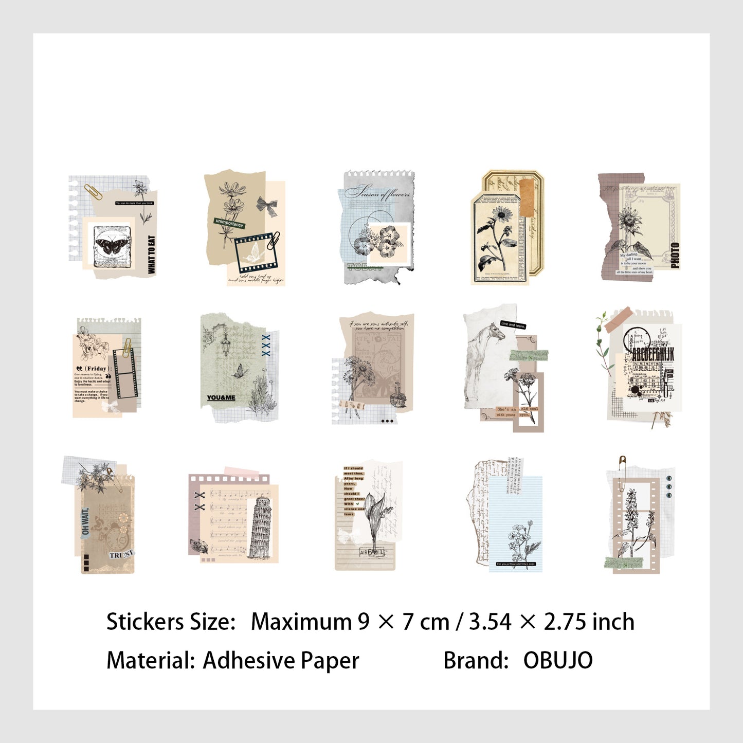 30 Pcs Vintage Plant Collage Stickers YCXL