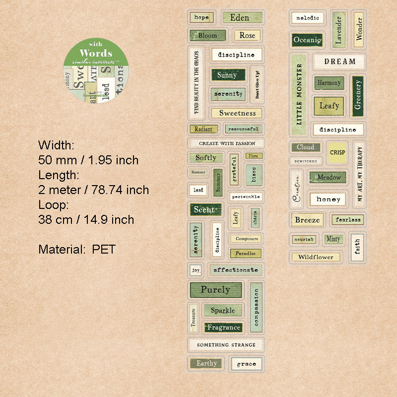 1 Roll Vitnage Words Stickers Tape ZQXT