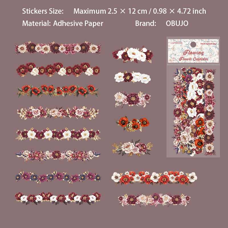15 Pcs Vintage Flower Stickers LGHL