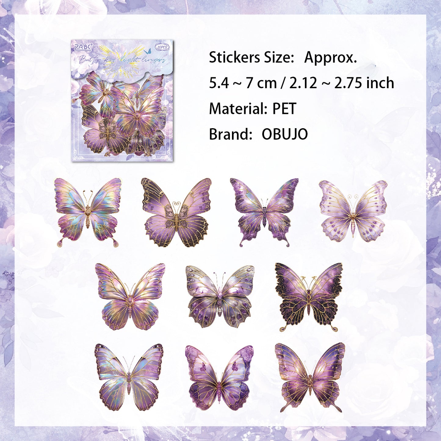 10 Pcs Shell Light Butterfly Stickers ZRZY