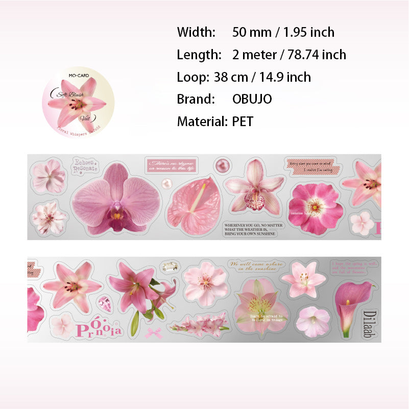 1 Roll Vintage Flower PET Stickers Tape HYDX