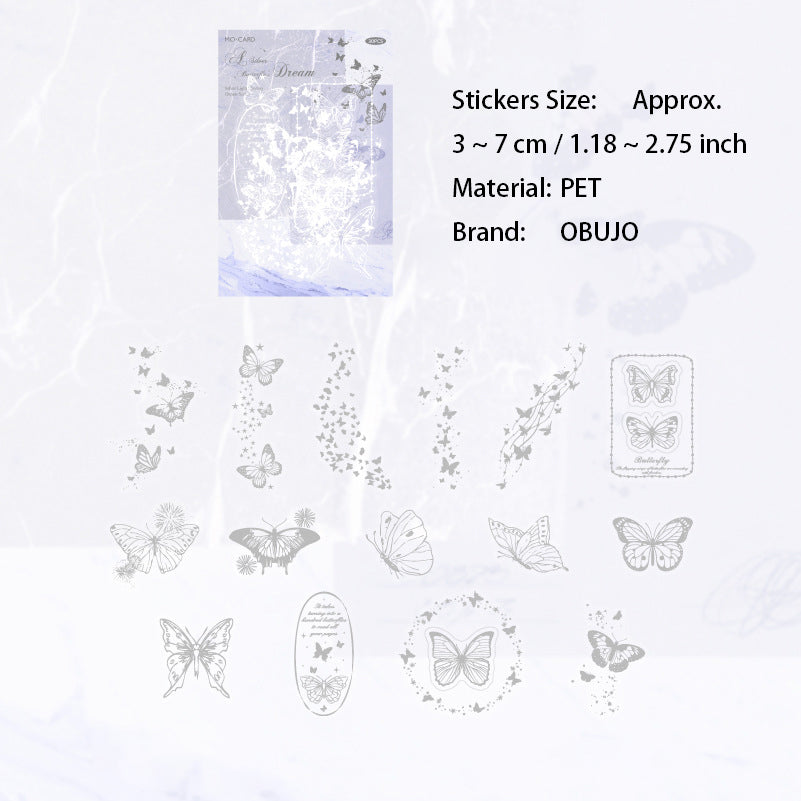30 Pcs Holographic Silver Botanical PET Stickers YGFM