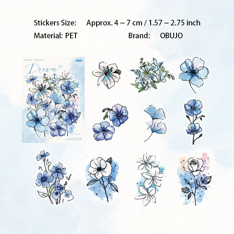 20 Pcs Watercolor Flower PET Stickers FHRM