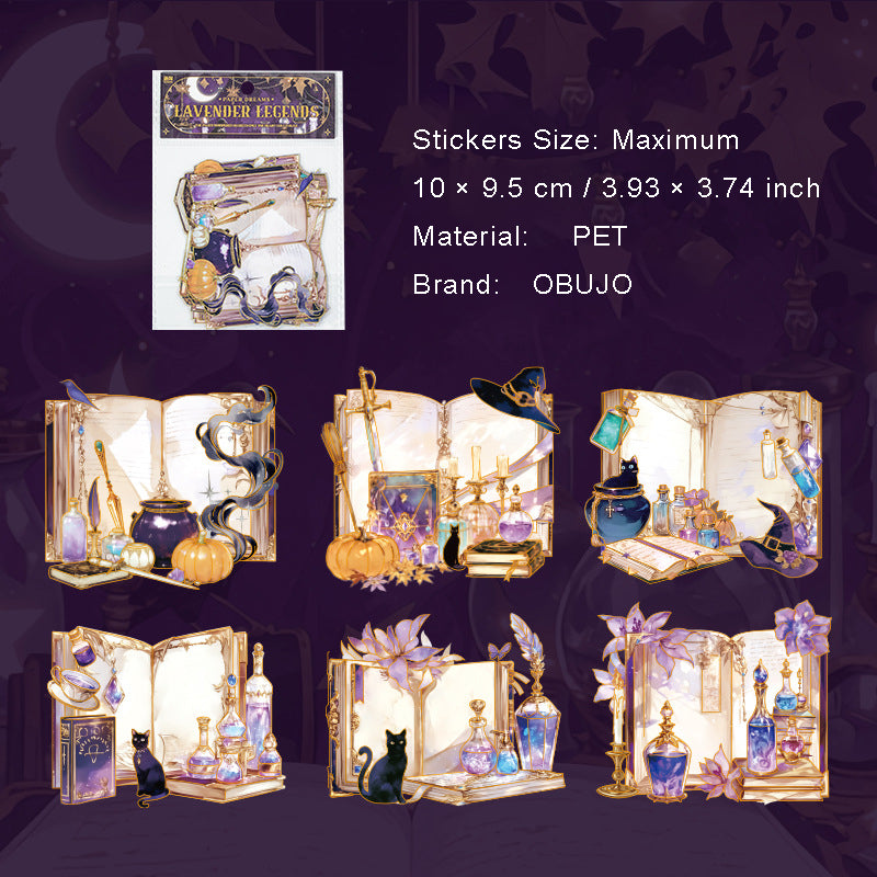 6 Pcs Glitter Bookish PET Stickers ZMYS