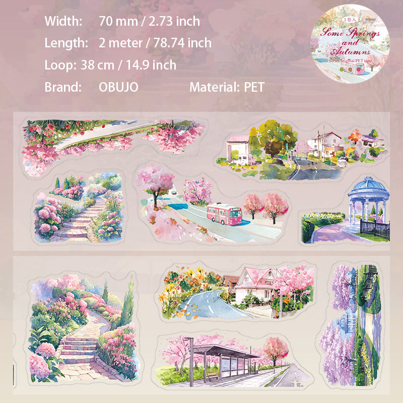 1 Roll Seasonal Street Landscape PET Stickers Tape JGYXCQ