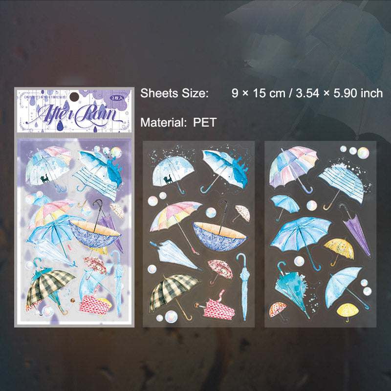 2 Sheets Rainny Theme PET Stickers YHQN