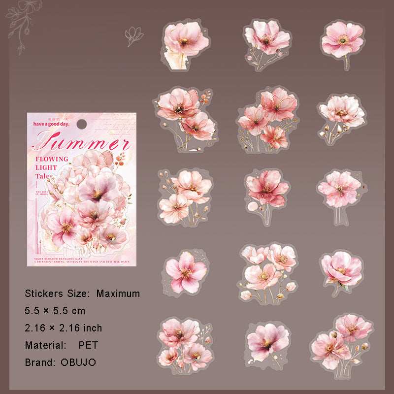 15 Pcs Watercolor Flower PET Stickers FHWY