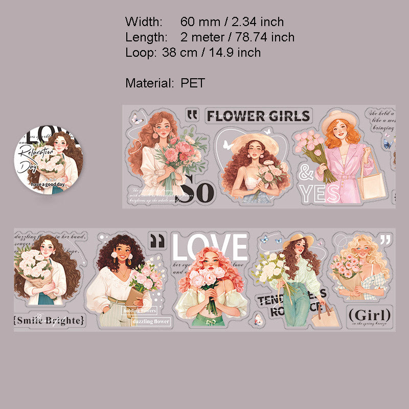 1 Roll Relax Girl Theme PET Stickers Tape FSRXL