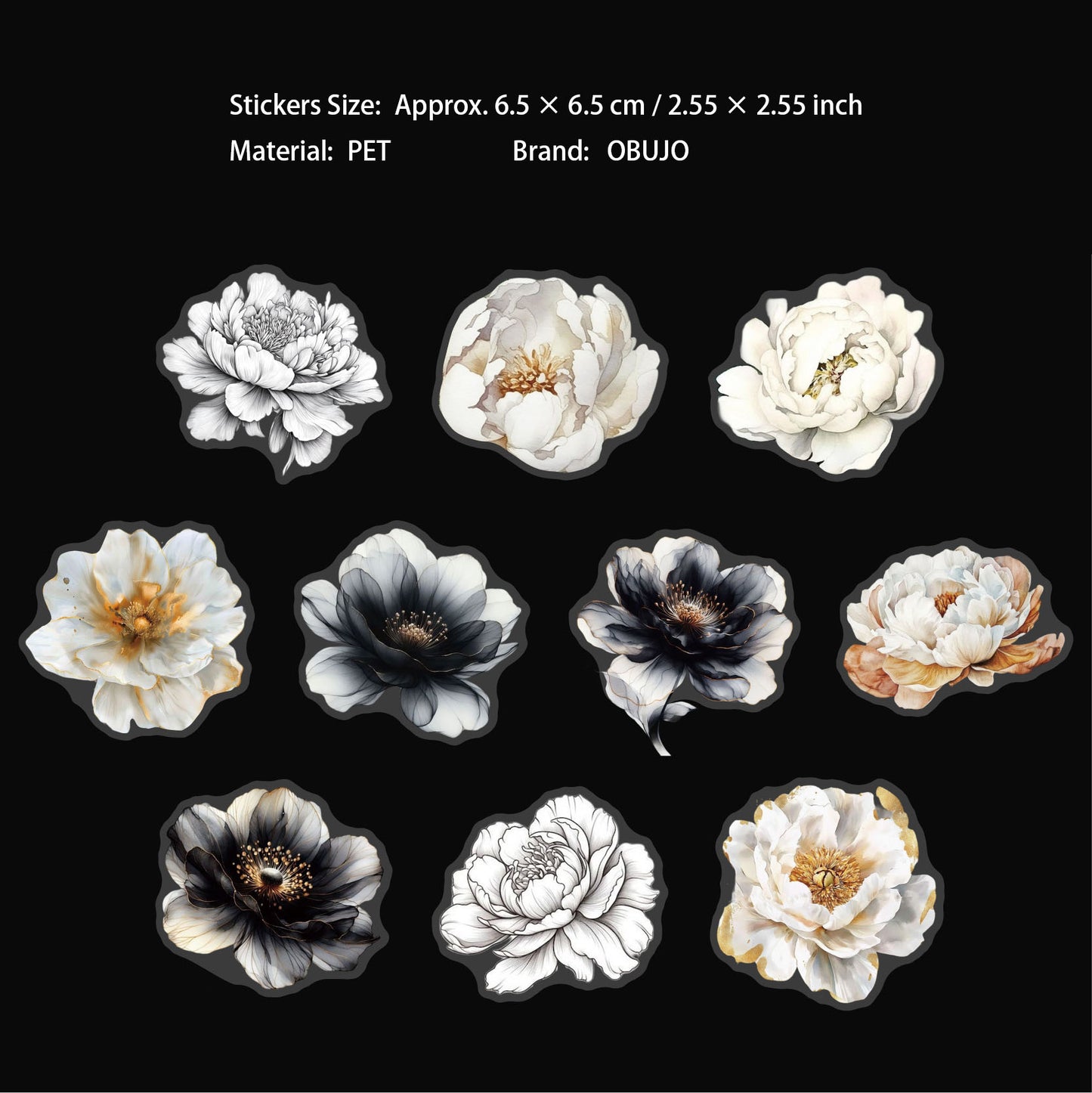 20 Pcs White Flower PET Stickers MYHP
