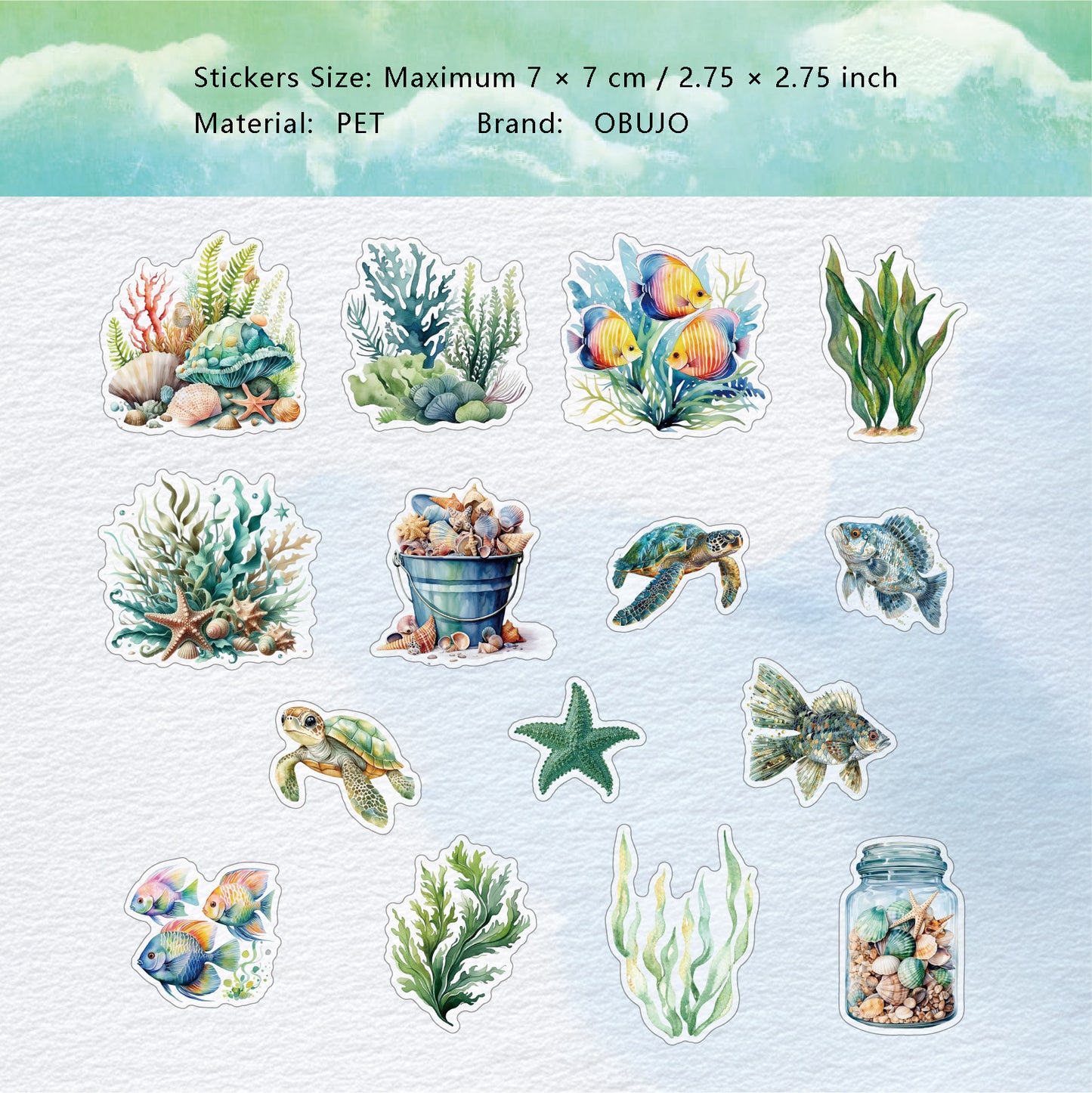 15 Pcs Undersea PET Stickers HDSJ