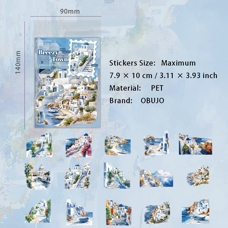 30 Pcs City Town Landscape PET Stickers FJJY